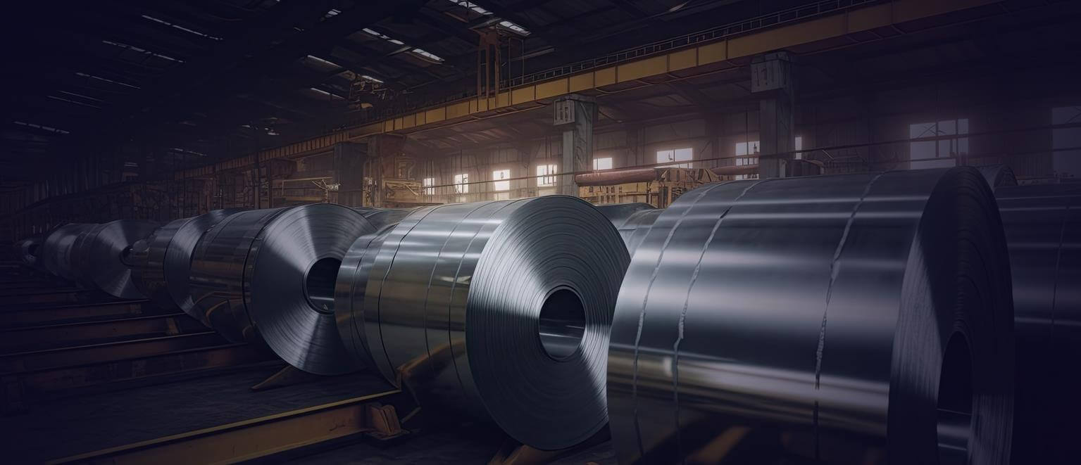 Steel coils in a manufacturing facility